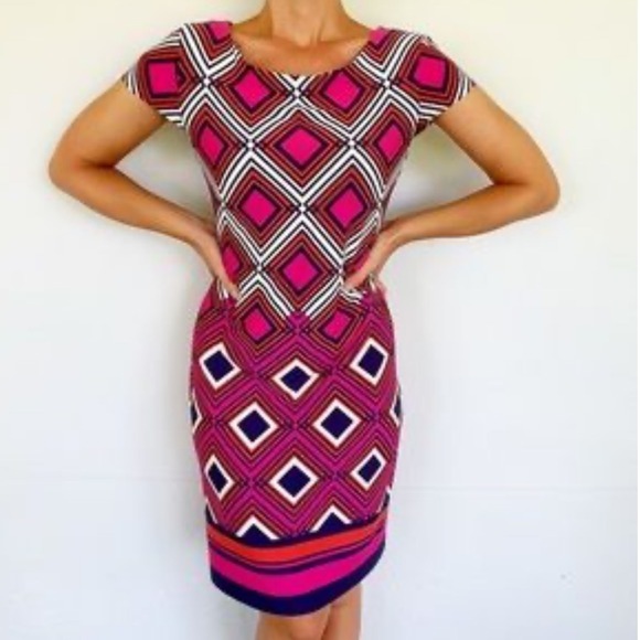 Jessica Howard Womens Pink Geometric Print Sheath Dress Career Casual Size Large - Picture 1 of 8